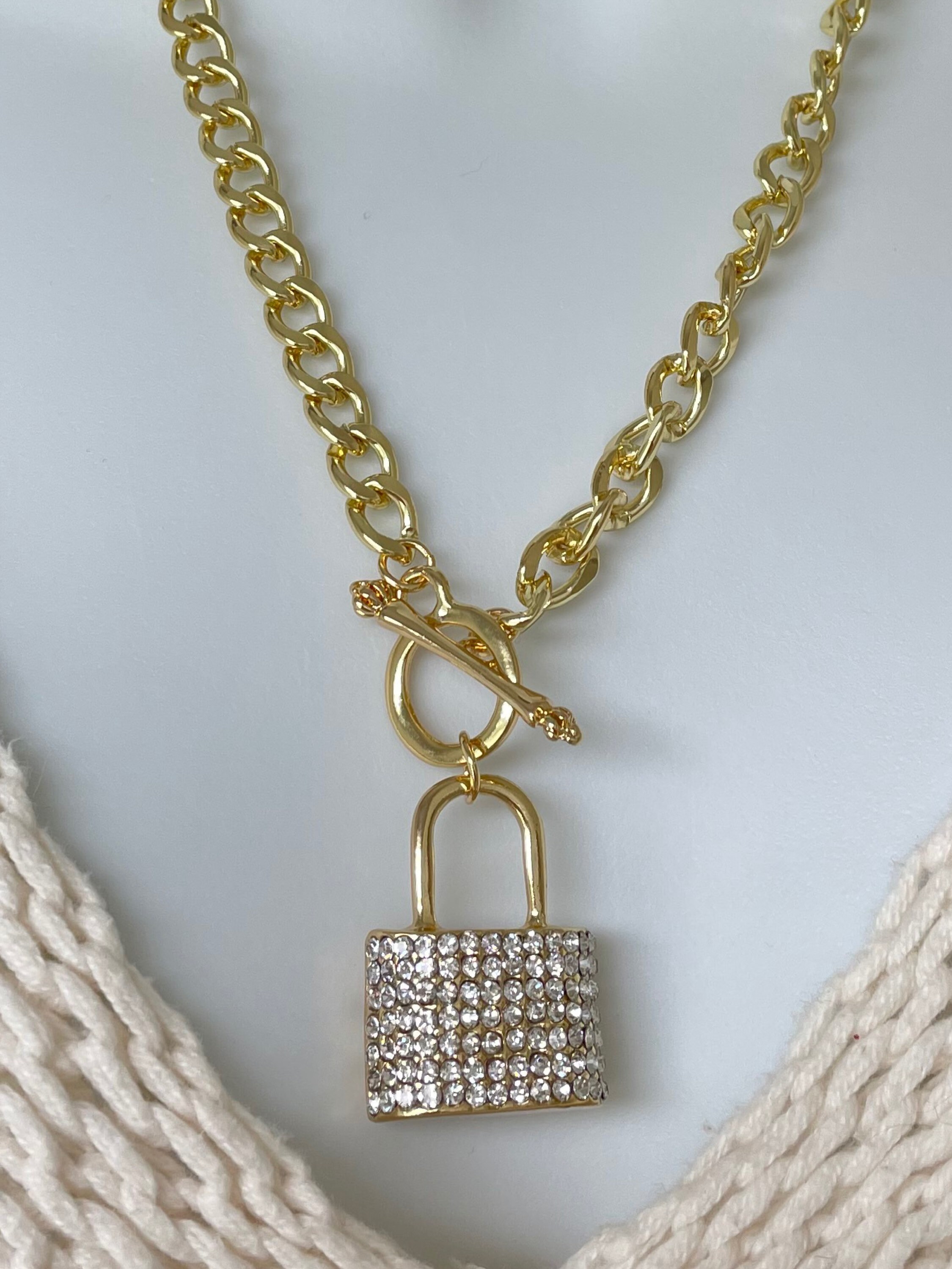 Small Rhinestone Heart Lock Necklace