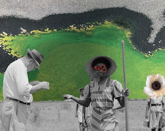 Reparations - 11x17 digital collage - digital art print - historical photography - green - red - grey - Black people - Black art