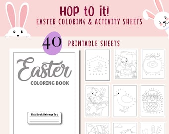 Printable Easter Bunny Activity Pages, 40 Pages Spring Activity Sheets, Kids Easter Activity Pack, Printable Easter Bunny Activity Pages