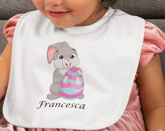 Personalised Easter Baby Bib With Bunny and Egg, Personalised Easter Baby Bib, Easter Bunny Gift