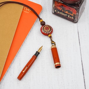 Vintage ring top fountain pen w/ matching lanyard, mini fountain pen, 14k nib, restored
