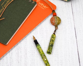 Vintage vulpen met ringsluiting, bijpassend sleutelkoord, minipen, 14k punt, gerestaureerd