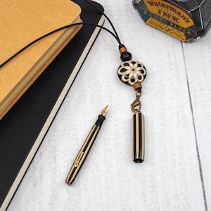 Vintage ring top fountain pen w/ matching lanyard, mini Peter Pan fountain pen, 14k flex nib, restored