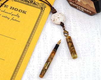 Vintage vulpen met ringsluiting en bijpassend sleutelkoord, mini Peter Pan-vulpen, 14k flexibele penpunt, gerestaureerd