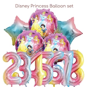 6pcs Disney Princess Characters Round & Star Foil Balloons For Kids Birthday Party Decoration