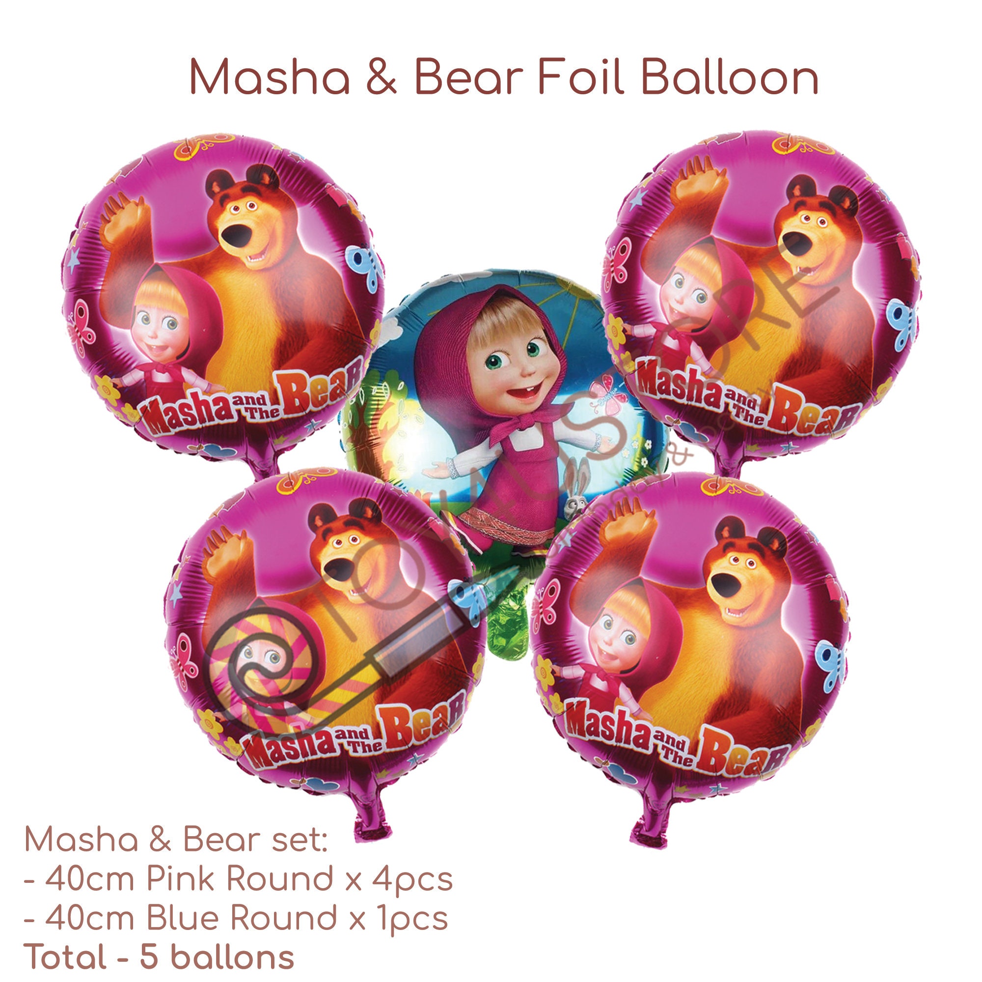 Ballons en aluminium Masha et l'ours, 5 pièces, fête d