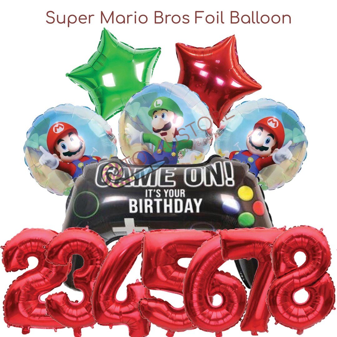 7pcs Super Mario, Gamepad & Number Foil Balloons Birthday Party ...