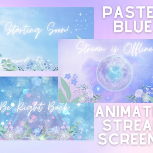 Twitch Stream Overlays - Cute Pastel Animated Screens / Blue / Purple / Flowers / Sky / Moon / Cute / Calm / Aesthetic
