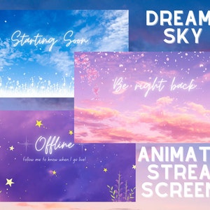 Twitch Stream Overlays - Dreamy Sky Animated Screens / Pastel / Blue / Purple / Pink / Sky / Anime / Cute / Calm / Aesthetic