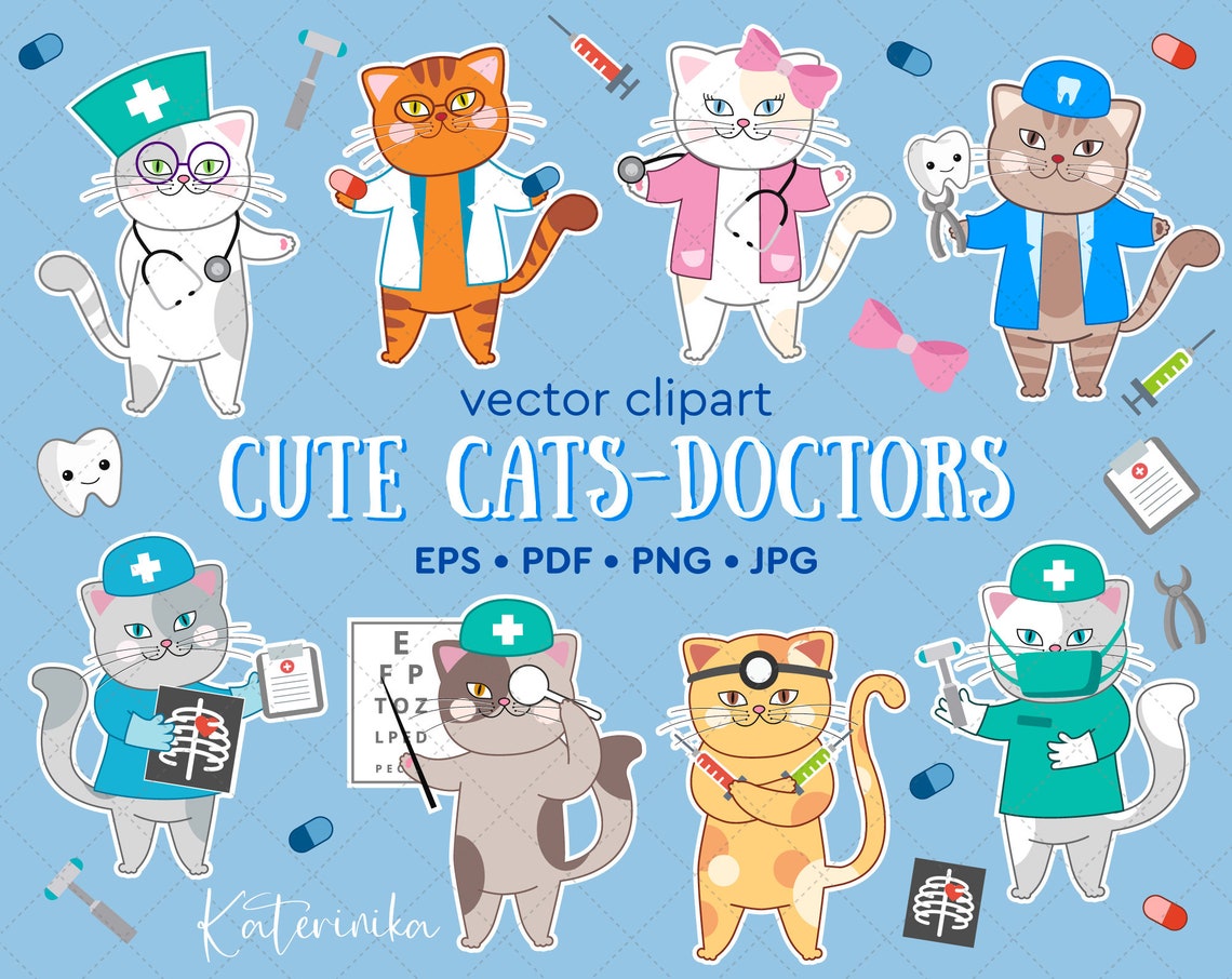 Cute Doctor Nurse Cat Clipart Hospital Clip Art Cute Little Etsy