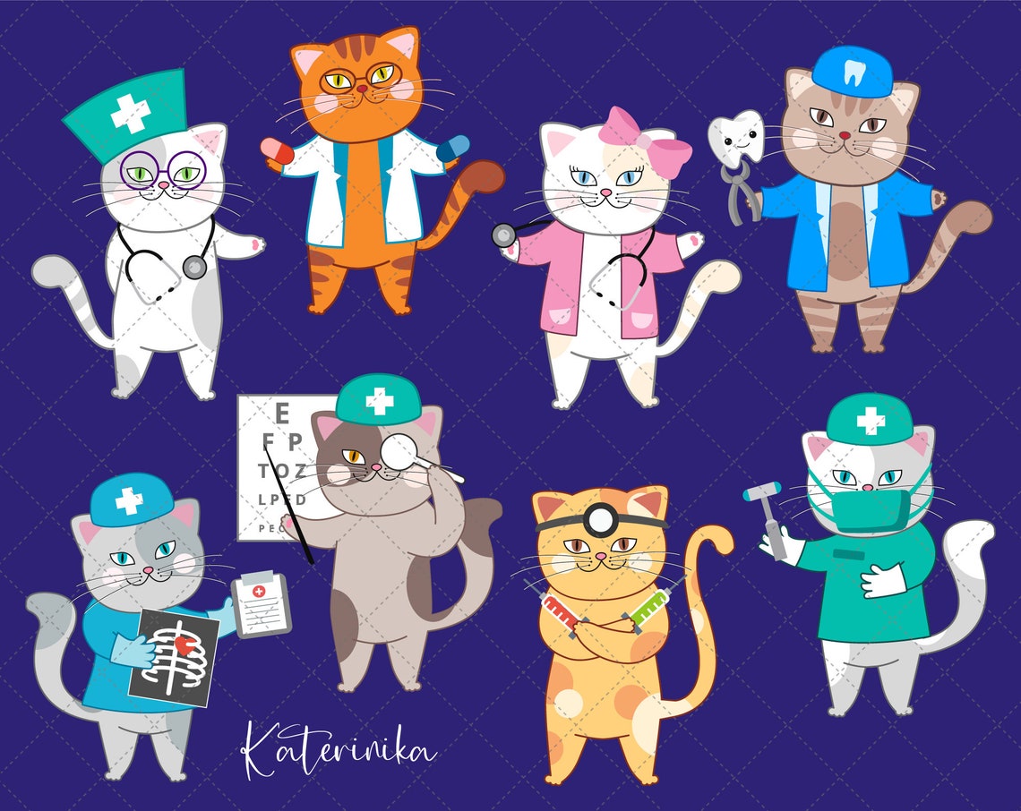 Cute Doctor Nurse Cat Clipart Hospital Clip Art Cute Little Etsy