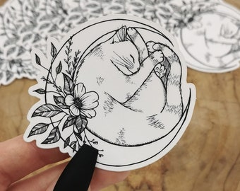 Sticker Chat lune & fleurs