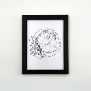 Poster kat, maan en bloemen - A5 lijst en print