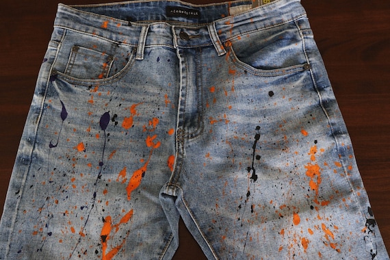 Aeropostale Splatter pintado jeans para hombre skinny fit | Etsy México