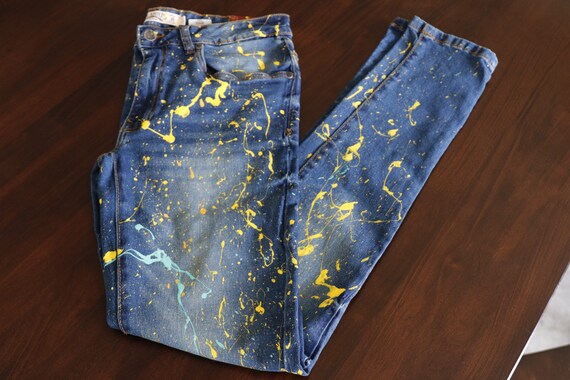 Splatter Painted Mens Jeans Skinny Fit 30x32 Etsy