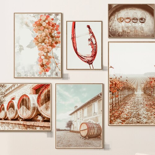 Wine Print Set of 6 Wine Printable Art Vineyard Grapes - Etsy