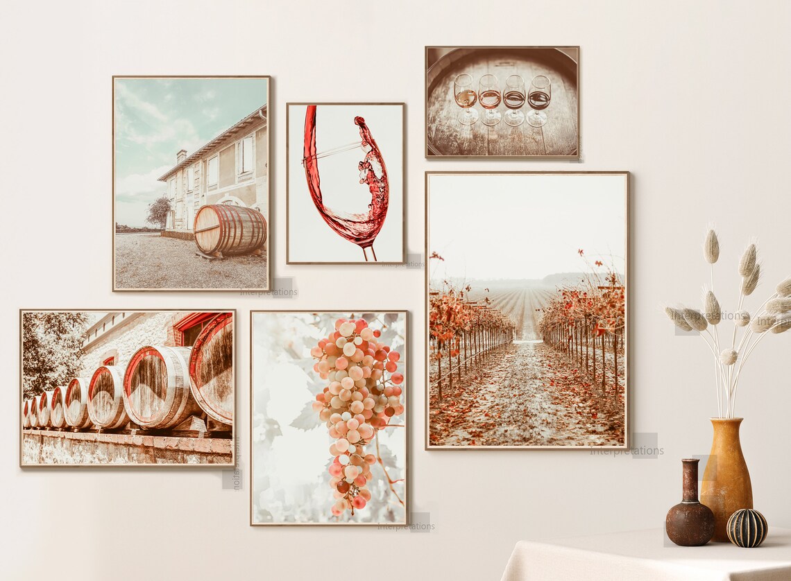 Wine Print Set of 6 Wine Printable Art Vineyard Grapes - Etsy