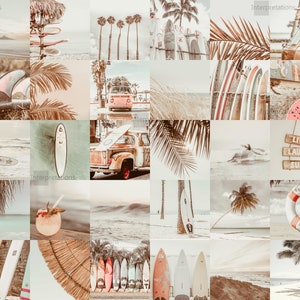 Beach DIY Wall Collage Kit of 30 Square Prints, Surf Download Prints, Boho Beachy dorm Wall Decor, Ocean, Summer Printable Aesthetic Gallery