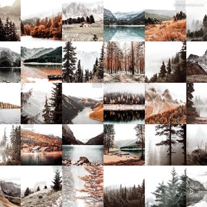 Mountain DIY Wall Collage Kit of 30 Square Prints, Nature Downloadable dorm art, Forest Wall Decor, Organic Home Printable Aesthetic Gallery