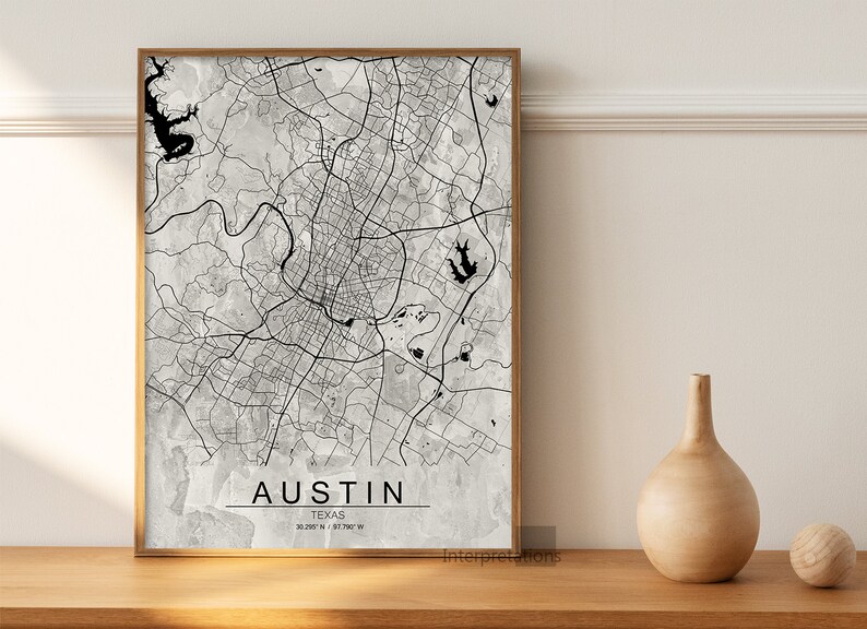 Austin City Map Print Printable Austin Texas Map Poster | Etsy