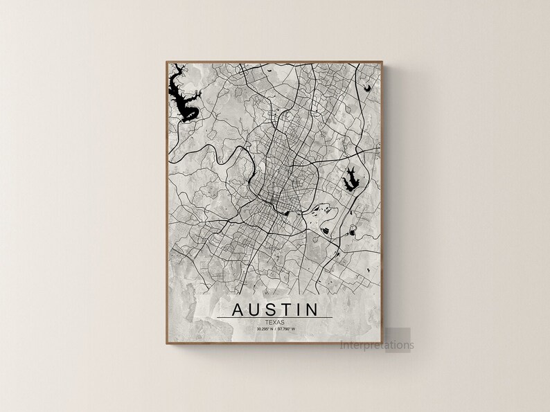 Austin City Map Print Printable Austin Texas Map Poster | Etsy