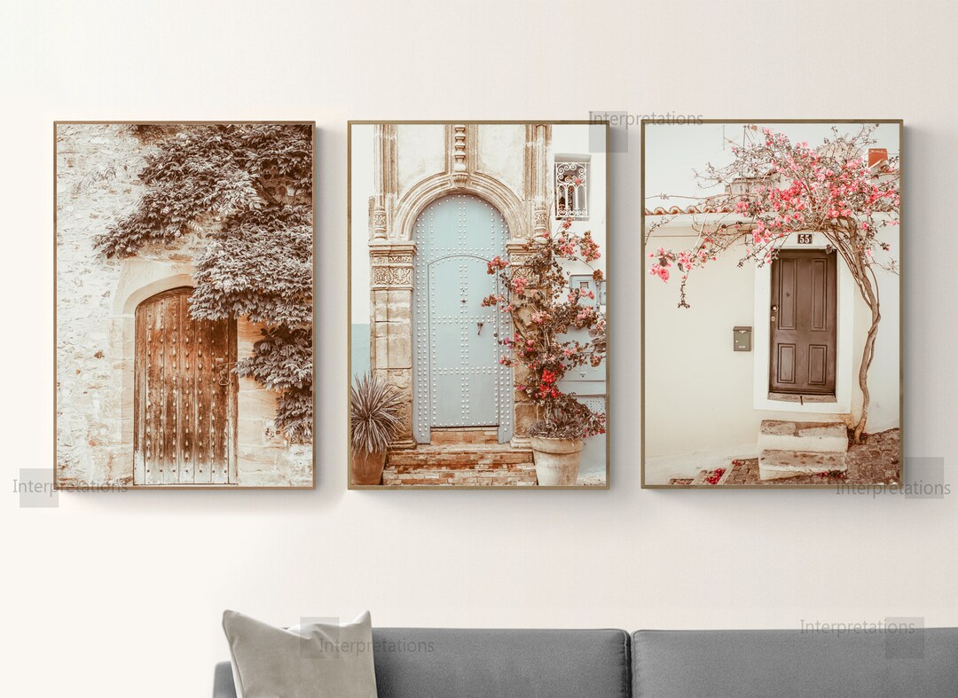 Vintage Doors Print Set of 3, Printable Architecture Wall Decor, Aqua ...