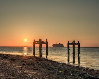 Stunning Landscape Print, Hampshire, Lepe, Ocean, Sunrise, Ship, Fine Art, Beach, Wall Art, Photograph