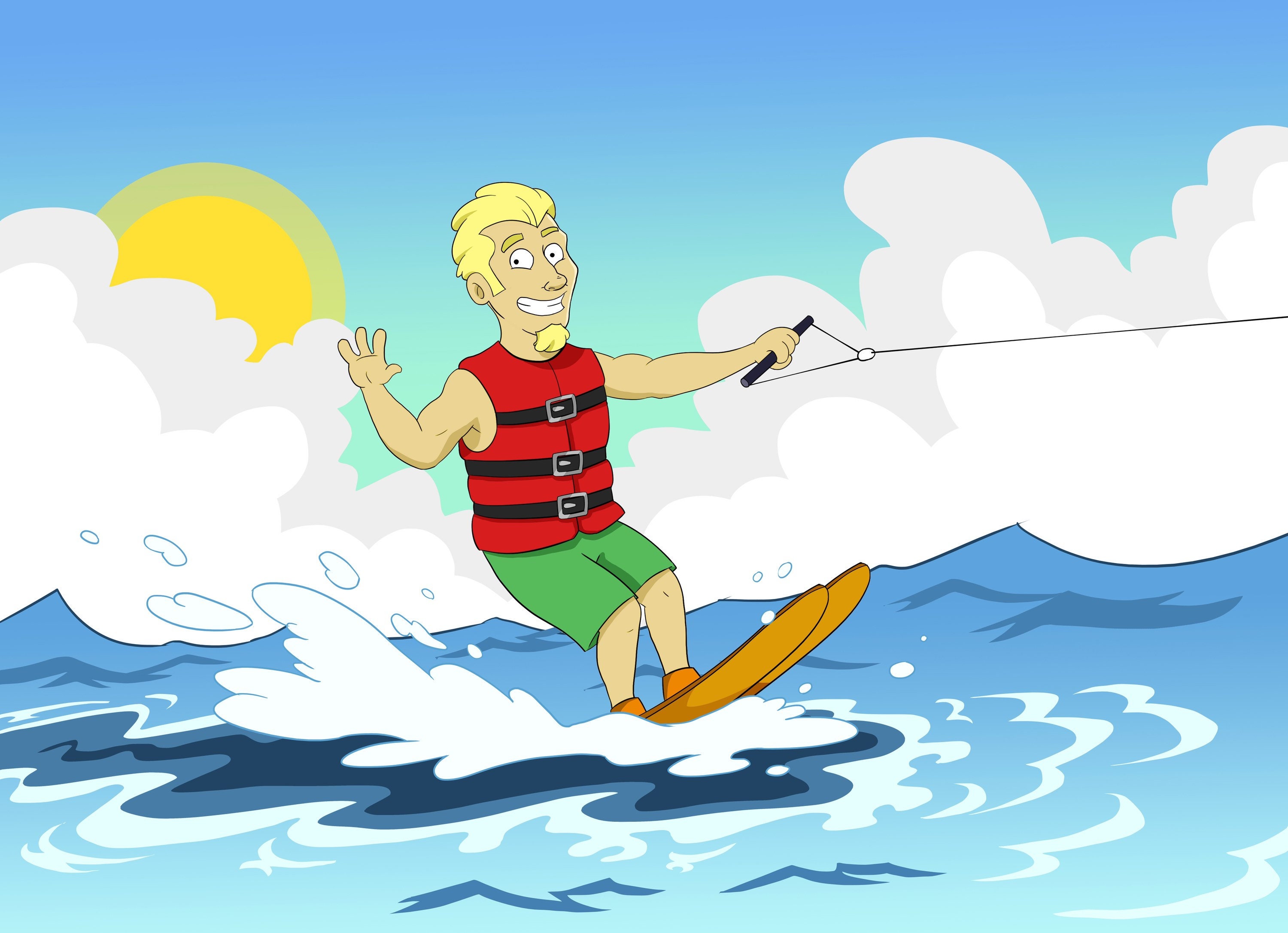Adventure Customised Water Skiing Cartoon Portrait Print Etsy