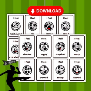 Flashcards de emoção com tema de futebol | 16 emoções do futebol | Baixe e imprima em casa!