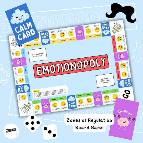 Emotionopoly - Printable Zones of Regulation Board Game - Emotional Literacy Resources for Kids - Digital File