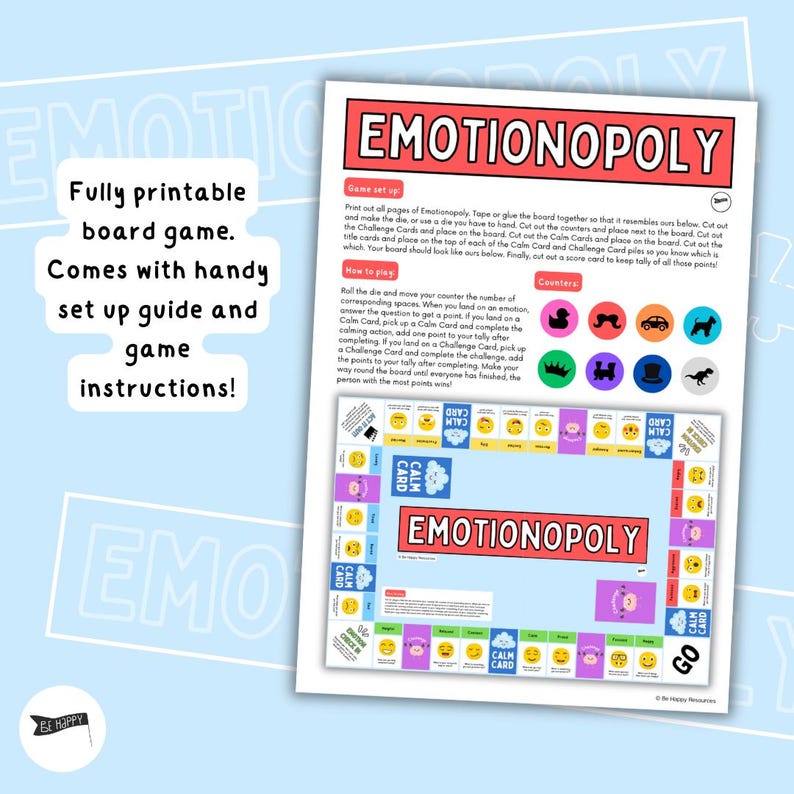 Emotionopoly - Printable Emotional Literacy Board Game -Self-Regulation Resources for Kids - Digital File image 3