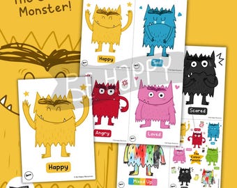 Colour Monster Emotion Flashcards | 7 Printable Flashcards with Daily Check In | DIGITAL FILE