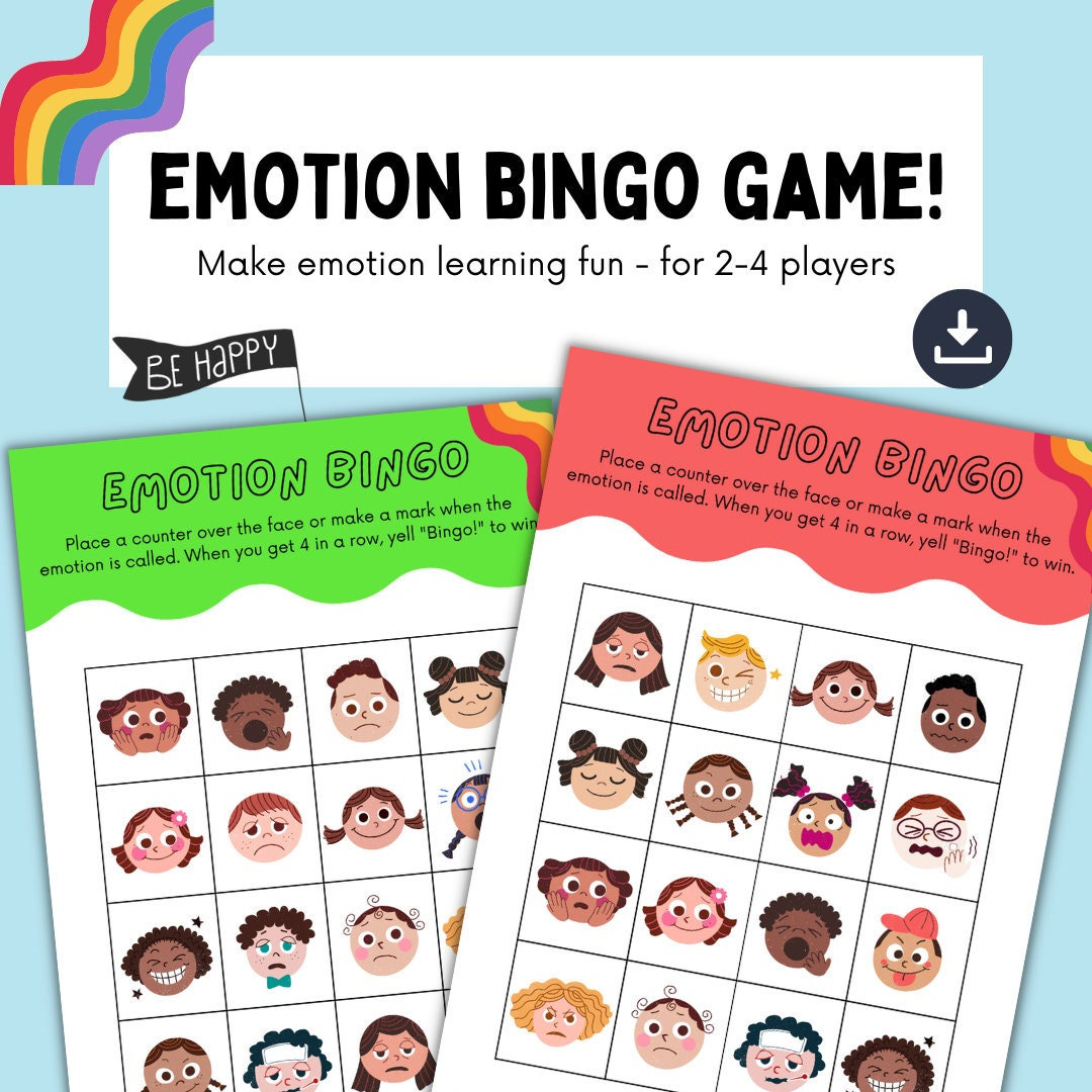 Emotion Bingo Printable Game for 2 4 Players Early Years Learning Emotion Bingo Printable Game for 2 4 Players Early Years Learning