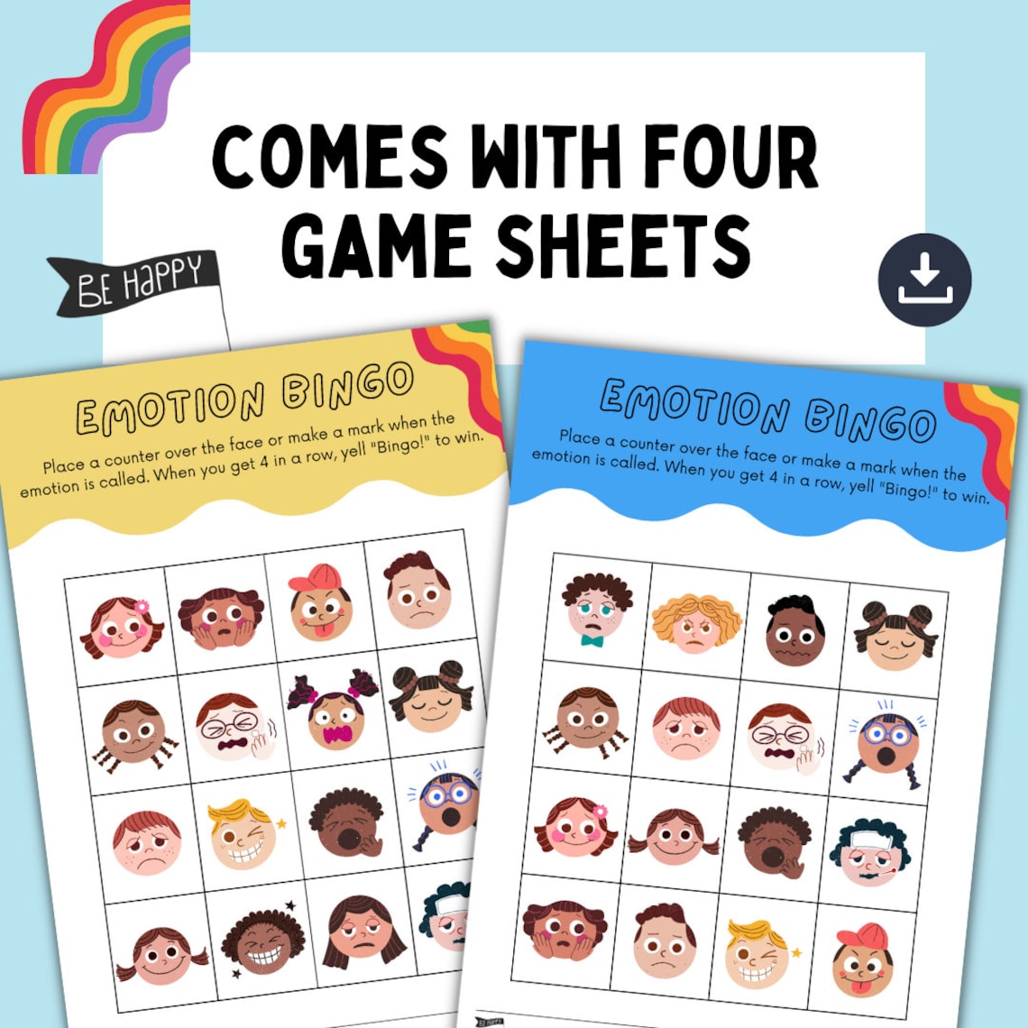 Emotion Bingo Printable Game for 2 4 Players Early Years Learning Emotion Bingo Printable Game for 2 4 Players Early Years Learning