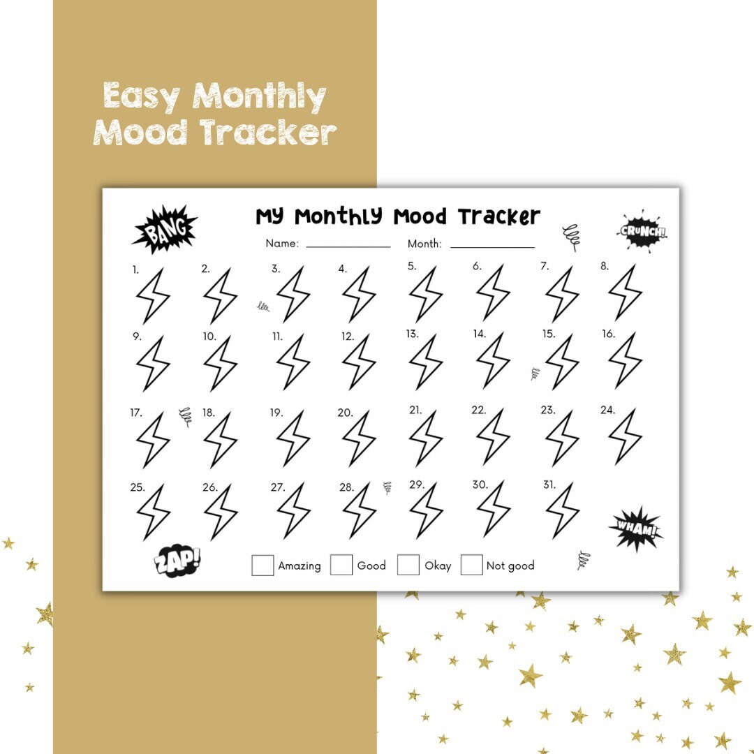Light Pattern Tracker Children's Monthly Mood Tracker | Lightning Pattern - Etsy