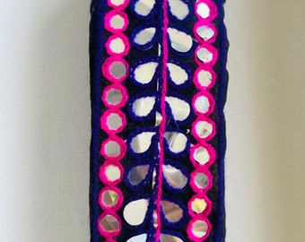 Mirror Work Trim: Vintage Embroidered Ribbon, 2.5" Wide
