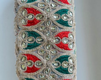 Red, Green & Silver Embroidered Lace Trim: Scrapbooking, Sewing Border