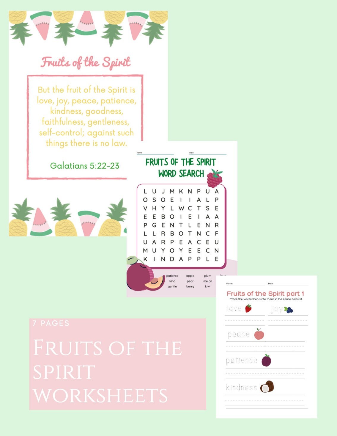 Fruits of the Spirit Worksheets 7 pages | Etsy