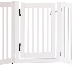 Adjustable 5‑Panel White Wooden Pet Gate – Foldable, Freestanding Barrier for Dogs & Kids