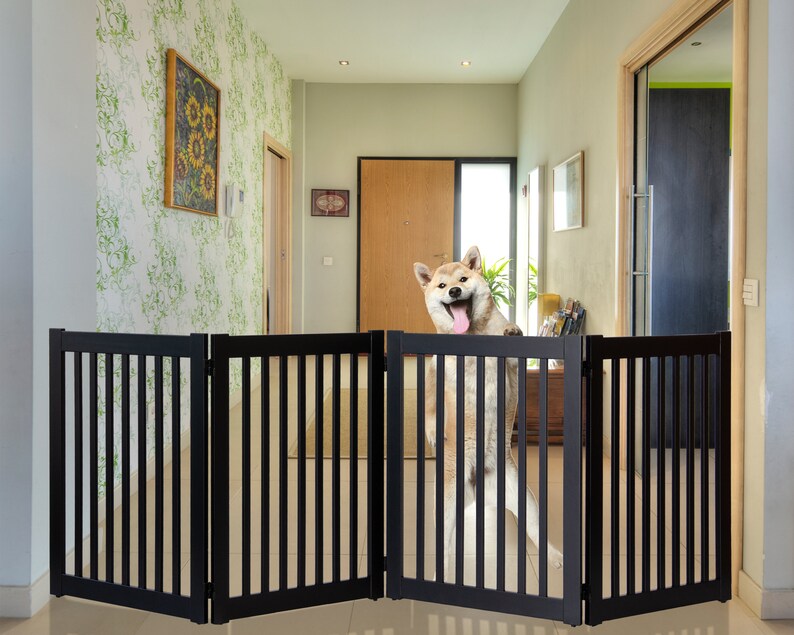 4 Panel Black Wooden Pet Gate Etsy