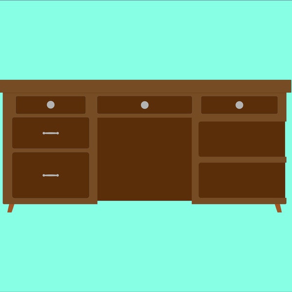 Mid-Century Modern Desk | png | 300dpi | clip art