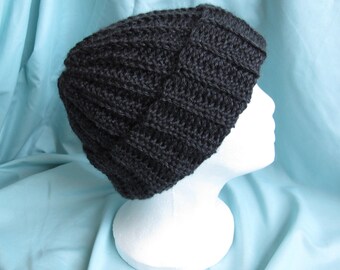 Ribbed Hat Crochet, Charcoal, Soft, Unisex