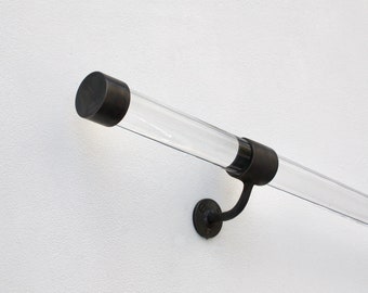 Modern Black Handrail Set with Clear Rail and Solid Brass Fittings