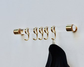 Sleek Coat Rack in Clear Acrylic and Solid Brass