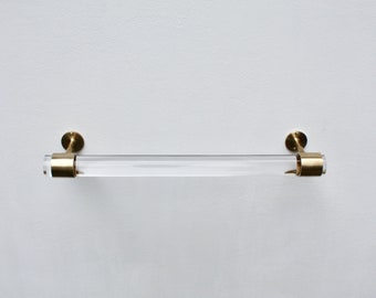 Clear Towel Rail - Polished Brass, Burnished Brass, Nickel or Burnished Nickel - Acrylic Towel Rail - Bespoke Towel Rod