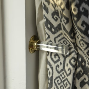 Clear Curtain Tie Backs (Pair) - Brass and Lucite Curtain Tieback - Modern Tie Back
