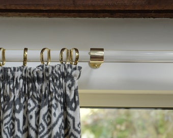 Clear Curtain Pole with Solid Brass Brackets - Custom Sizes Available