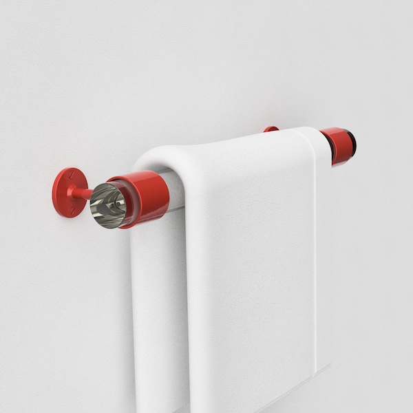 Red Towel Rail - Clear Towel Rail with Red Powder Coat Brackets