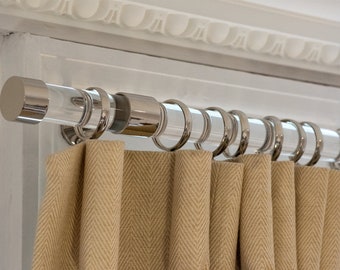 Clear Curtain Pole with Nickel Brackets & End Caps - Modern Curtain Rail - Lucite - Acrylic - Custom Sizes