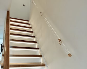 Perspex Handrail with Solid Brass Brackets and End Caps - 38mm Clear Hand Rail